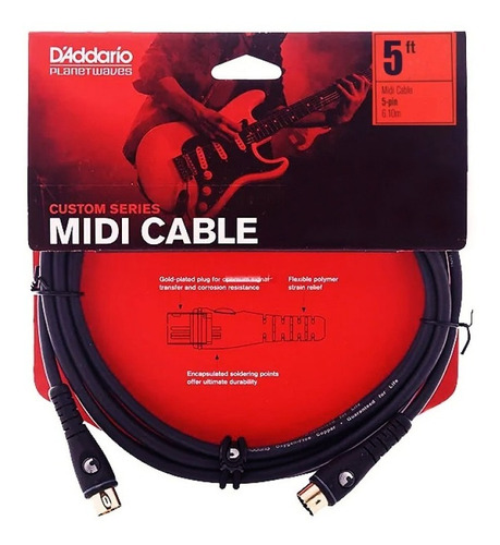 Cable Daddario Midi 5 Conectores Dorado 1.50 Metros Pw-md-05