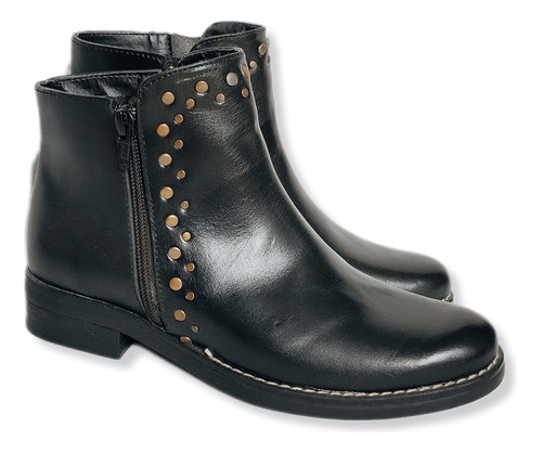 Botas De Cuero Mujer Corta Con Tachas Temporada Otoño/inv