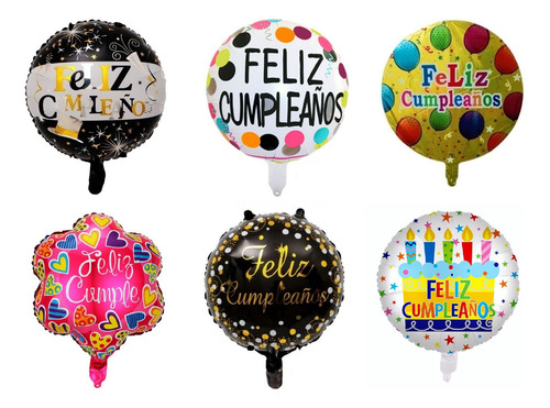 Pack 12 Globos Metalicos Con Varillas Feliz Cumpleaños 45cm