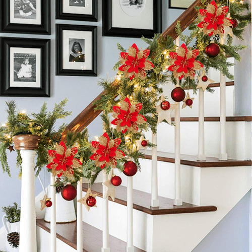 2024 12 Piezas Árbol De Navidad Flores Artificiales Con