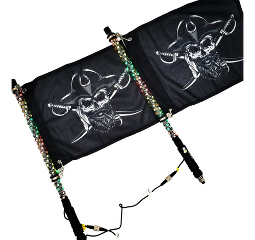 Antenas Gemelas Led Rgb 60 Cm Con Bandera Pirata C/barba  