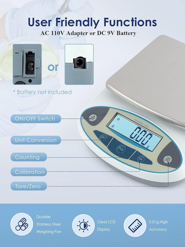 Báscula Digital Alta Precisión Con Pantalla Lcd 500g 0,01g