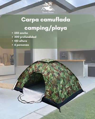 Carpa Camping Camuflada P/6 Personas Super Completa Verde Oscuro