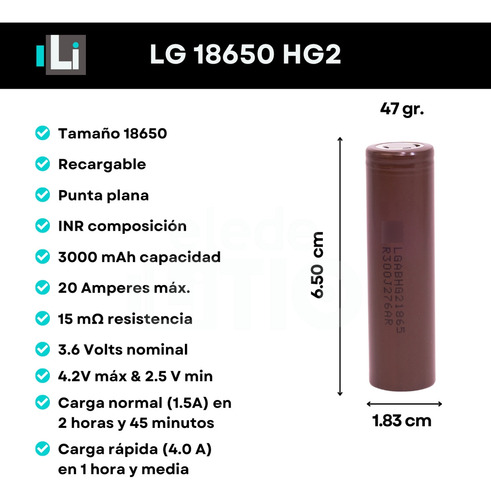 Pack 3 Baterias LG Hg2 18650 Li-ion 3000mah 20a Chocolate