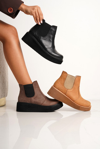 Botas Mujer Botinetas Plataforma Cuero Caña Elastico Marcia