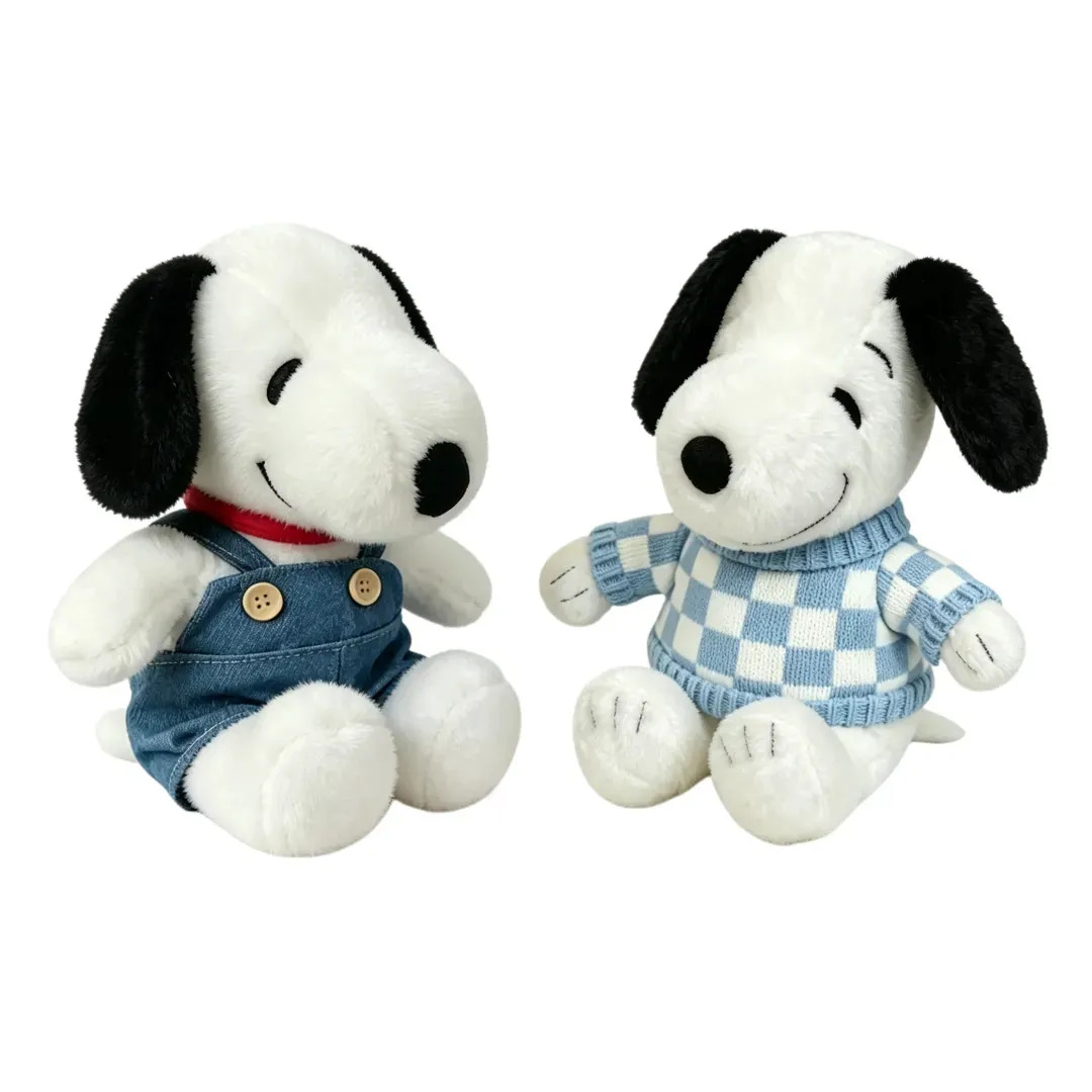 Peluche Snoopy Clásico Suave Compañero De Sueño,Snoopy Peluche 25cm Con Overol De Mezclilla, Tierno Y Suave Blanco 2PCS