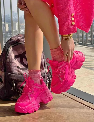 Tenis Rosa Ne n Fucsia Brillos Sneaker Plataforma Chunky Cuotas