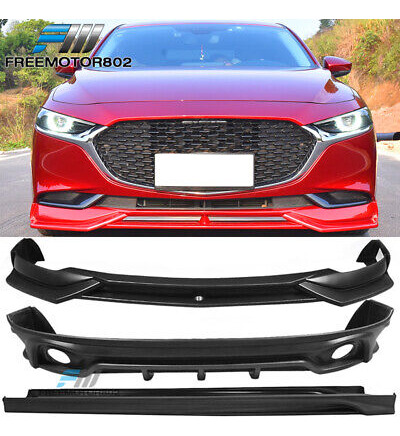 Fits 19-20 Mazda 3 Sedan Front Bumper Lip & Rear Diffuse Zzg