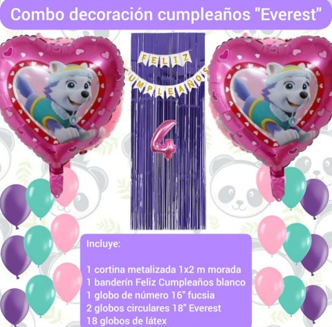 Combo Decoración Cumpleaños Everest Paw Patrol Globo Cortina