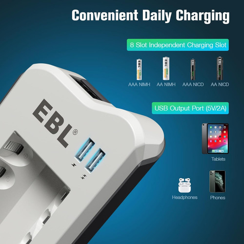Ebl Updated 808u Cargador Baterías Recargables Aa Y Aaa Usb