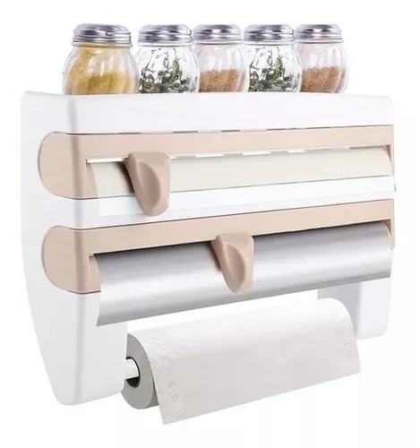 Porta Rollos plastico para Papel Film y Aluminio Cortador Beige
