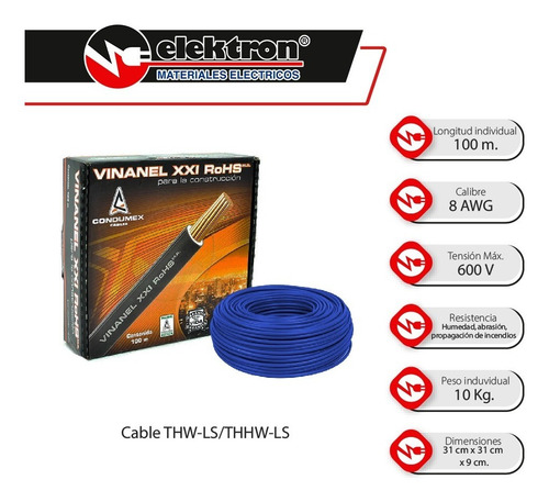 Imagen 3 de 7 de Caja 100 Mts Cable Rojo Thw Cal 8 Awg Condumex Vinanel Xxi