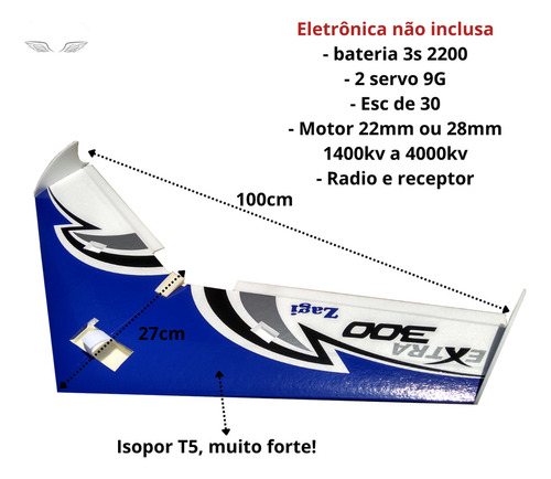 Aeromodelo Asa Zagi 1 Metro De Asa Com Linkagem + 2 Servos Mg90s Horizon Cor Azul Escuro