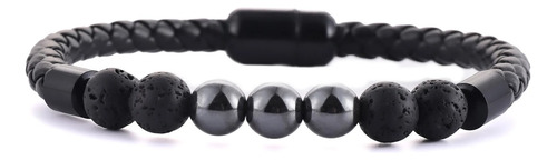 Pulsera Moderna Piedras Hematite Cierre Iman Hombre Mujer