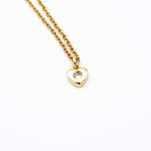 Collar Corazon Mini Zirconia Chapa