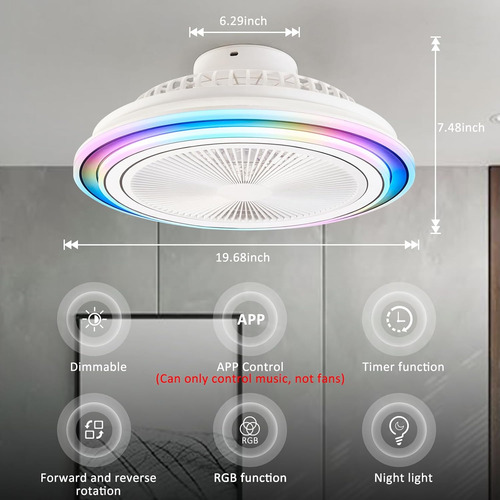 Ventilador Techo Led Rgb Con Control Remoto Y Bluetooth