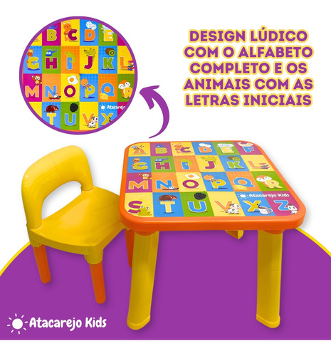 Mesinha Infantil Educativa Didática Alfabeto Com Cadeira