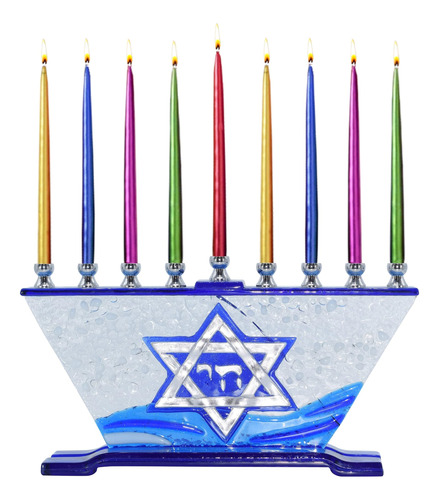 Lámpara Menorah/ner Mitzvah Azul/blanco