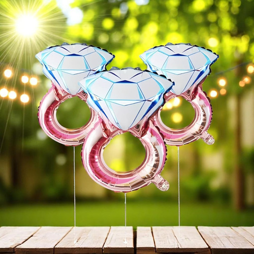12 Globos Anillo Compromiso Papel Metalizado Boda Despedida Color Blanco con Rosa Anillos