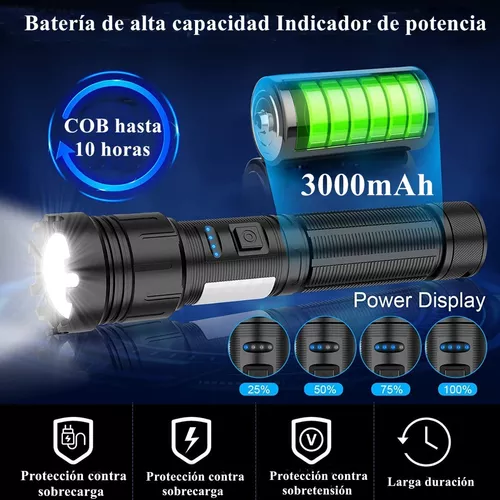 Linterna Led Cob Alta Potencia, Potente Linterna Recargable Usb