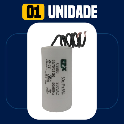 Capacitor Permanente 30uf 250v 2 Fios Cbb60 Motor Eletrico