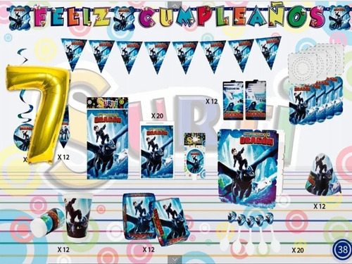 Kit Decoración Dragon Chimuelo Para 12 Niños + Obsequio