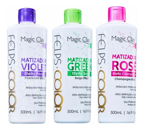 Felps Color Matizador Green + Violet 500ml + Rose 500ml