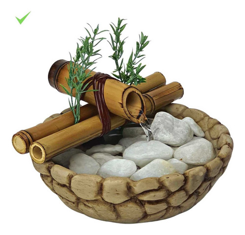 Fonte De Agua Cascata Feng Shui Mesa Bambu Decorativa 19cm Cor Marrom 110v/220v