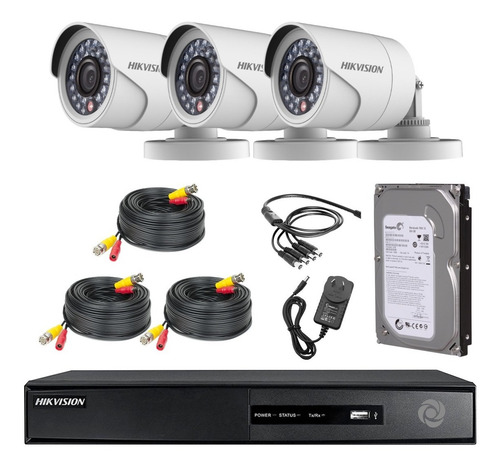 Imagen 1 de 10 de Kit Seguridad Hikvision Dvr 4ch Fullhd + 3 Camara 2mp +disco