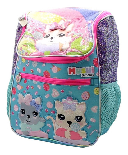 Mochila escolar Mushi Simones de 16 polegadas, cor azul claro