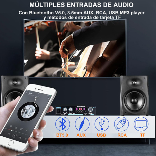 Amplificador De Audio Estereo Bluetooth Mini Automoción/hogar 2 Canales Aux/fm/mp3/rca/usb Alta Potencia Alto Rendimiento Calidad De Sonido Hifi Menor Ruido Con Mando A Distancia