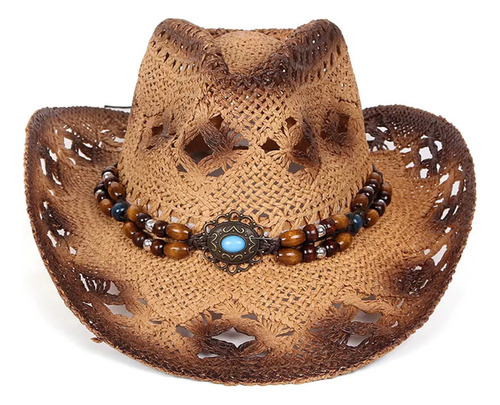 Sombrero De Vaquera De Paja For Hombre Y Mujer, Ala Ancha,