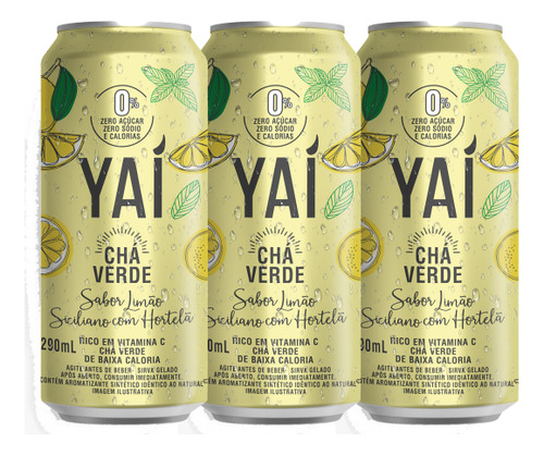 Chá Verde Limão Siciliano Com Hortelã Yaí 260ml Kit C/3
