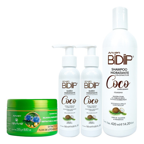 Kit 1 Shampoo De Coco + 2 Suero De Coco + 1 Tratamiento Flor