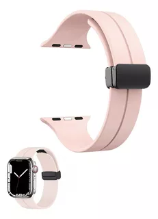 Pulseira Magnética Silicone Para Apple Watch 42 44 45 E 49mm Cor Rosa-claro