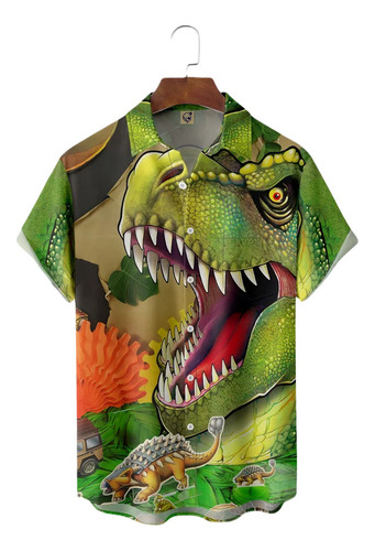 Camisa Hawaiana Unisex Con Diseño De Animal Dinosaurio, Cami