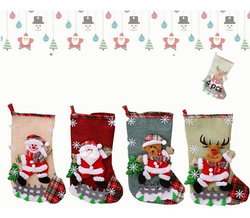 , 4 Calcetines Navideños, Calcetines De Chimenea De Navidad
