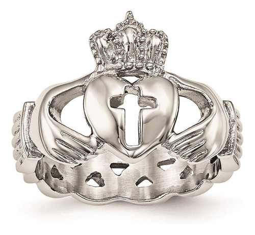 Cincel Tipo Anillo De Acero Inoxidable Pulido Claddagh Con C