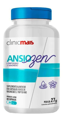 Ansiozen L-triptofano E Magnésio 450mg 60cáps. Clinicmais