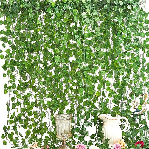 Guirnalda Hiedra Artificial Follaje Verde 2.4m Decorar 48pcs