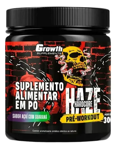 Haze Hardcore - Pré-treino 300g - Growth Supplements Sabor Açaí Com Guaraná