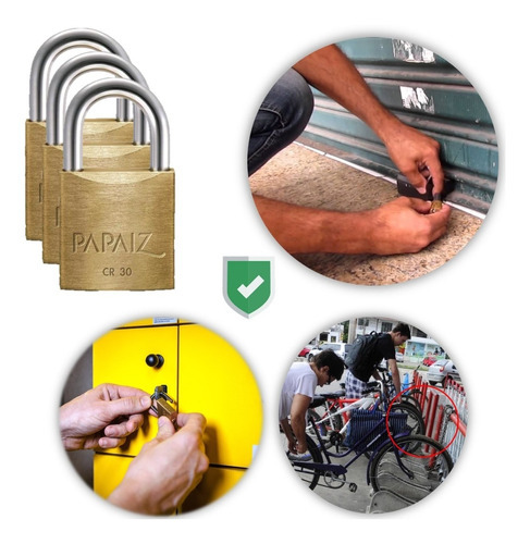 Kit 3 Cadeado Papaiz Cr30 Cor Dourado 30mm Latão Maciço