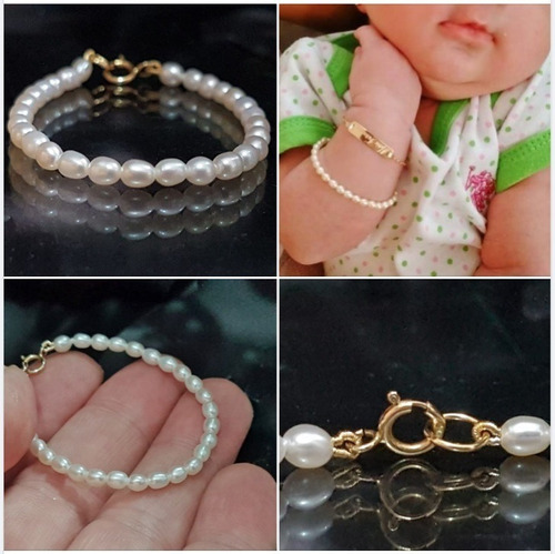 Imagem 5 de 7 de Pedras - Pulseira Infantil Pérolas E Fecho De Ouro Cód278p30