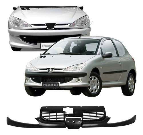 Grade De Radiador Peugeot 206 1998 99 A 11 Com Bigode Preto