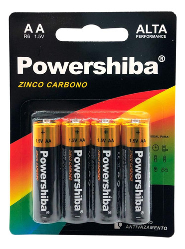 Pilha Zinco Carvão Aa 8 Unidades Powershiba