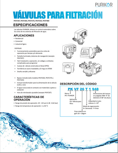 Válvula Para Filtración Tiempo 1 Ft3 Pkvf26t-1-948