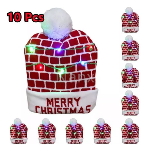 I Lote 10 Gorro De Navidad Con Luz Led Regalo Navideño