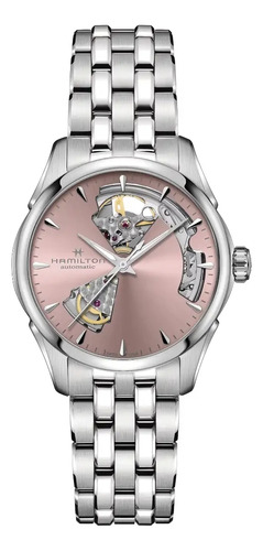 Reloj Hamilton Jazzmaster Open Heart Lady Auto H32215170 Correa Plateado Bisel Plateado Fondo Rosa
