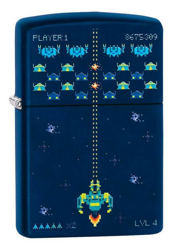 Isqueiro Zippo 49114 Pixel Game Nave Azul + Fluido Original