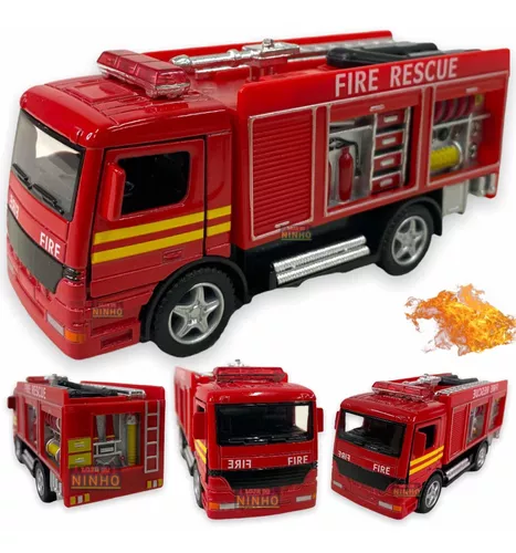 Brinquedo Caminhão Miniatura Bombeiros Resgate Vermelho A Fricção